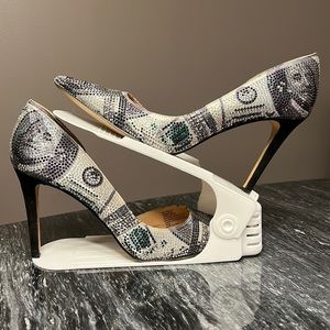 INC Sparkly Money print High Heel Size 10.5 4 inch heel. Felt and stones.